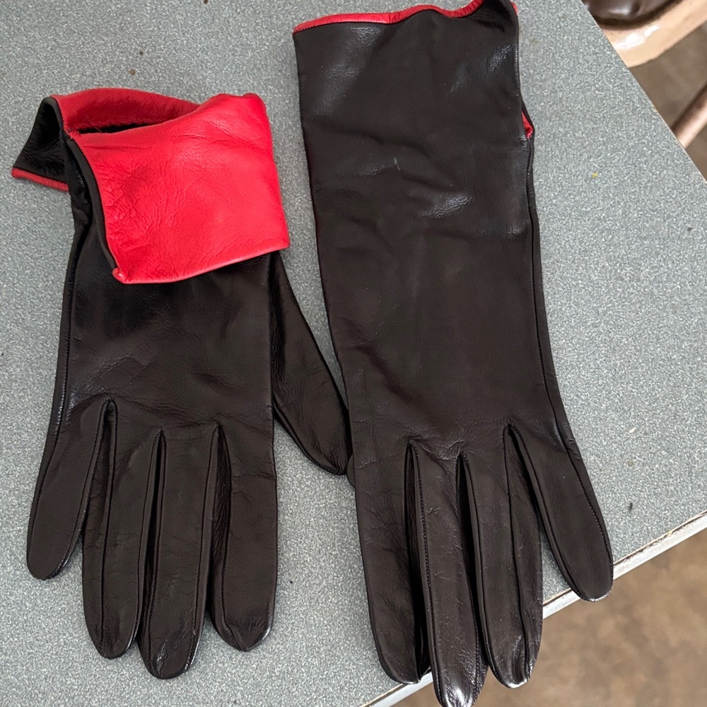 Black and Red Leather Gloves